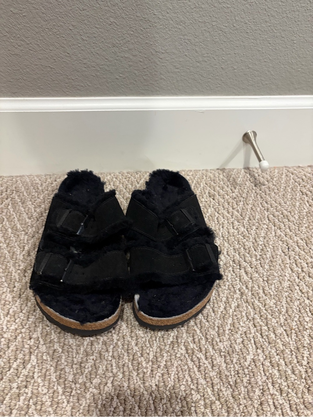 Birkenstock Black Fuzzy Double-Strap Sandals